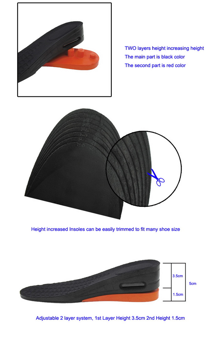 PU adjustable height increased insoles